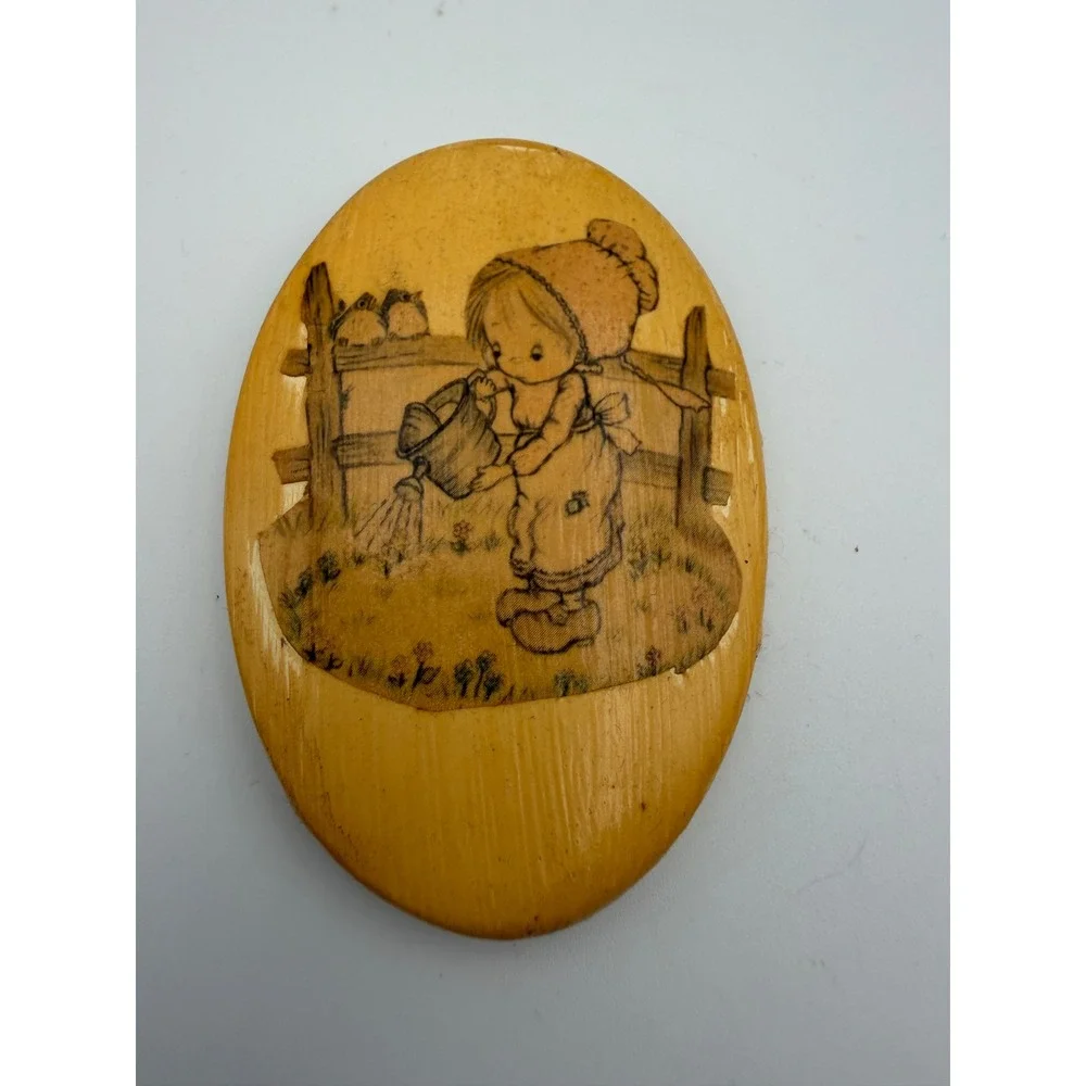 Vintage Precious Moments Holly Hobbie Style Wood Oval Wall Plaques Set of 4